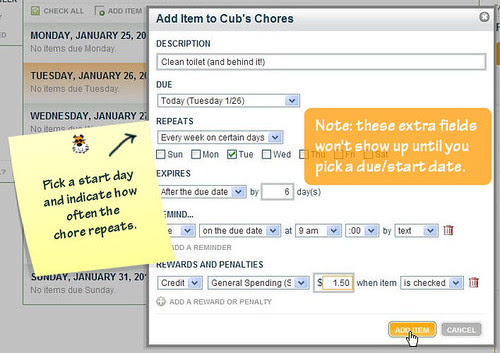 Selecting the Chore Start Date