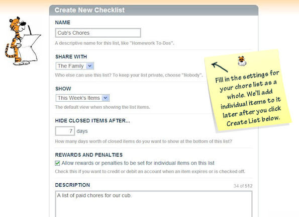 Setting the Chore Chart Name, etc