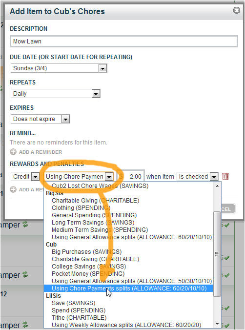 (2) Use Split in Chore Reward Definitions