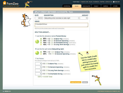 Use Split Credit Form for Babysitting