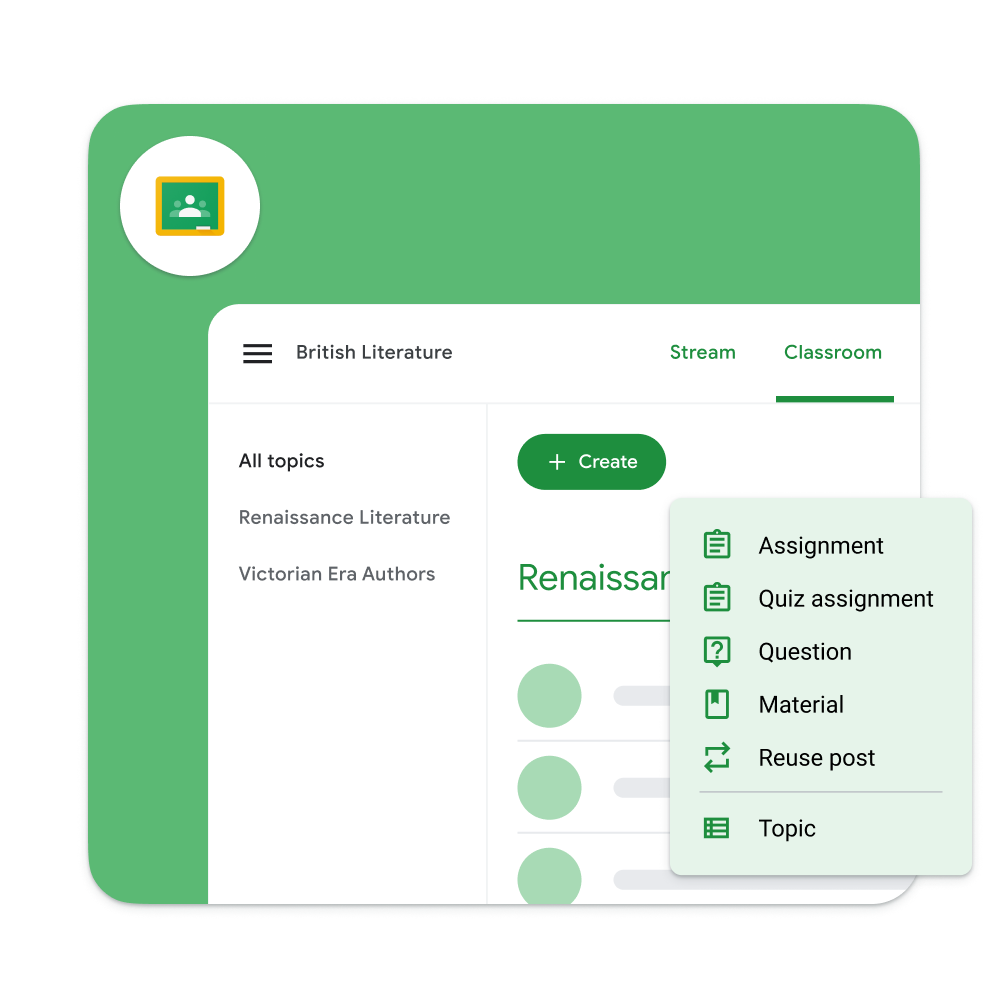 Simple art representation of the Google Classroom user interface.